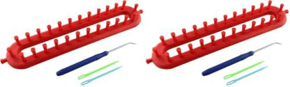 JCBIZ Rectangle Knitting Looms Plastic Weaving Looms Set Scarf Hats DIY Crocheting Handmade Craft Kit with a Crochet Hook and Needle for Knitting Lovers, 26 cm (Red) (Pack of 2) by JCBIZ
