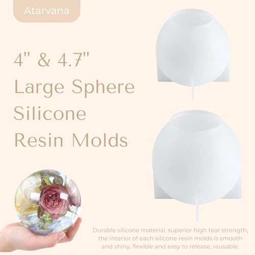 Atarvana 2 Pcs Large Sphere Resin Molds, 4.7'' & 4'' Ball Shape Silicone Molds w/ 5 Droppers & 10 Disposable Mixing Cups, Seamless Globe Epoxy Casting Mould for DIY Crafts Flower Keepsakes Home Decor - Image 2