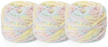 3 Pack Plush Chenille Chunky Yarn 100g (49.2yd) - Fluffy Velvet Yarn Crochet for Blanket Knitting and Crocheting - Baby Yarns for Crocheting Soft - Amigurumi Yarns (3 Macaron) by OMoiut