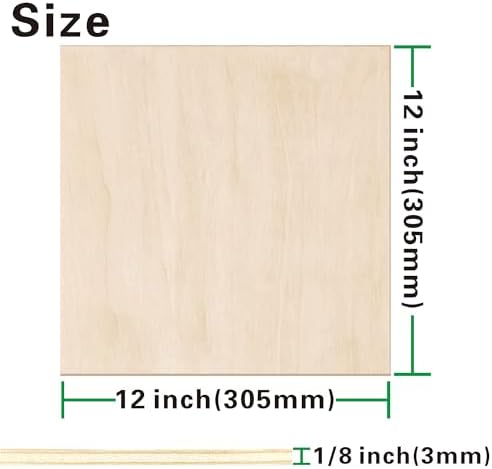 24 Pack Basswood Sheets 1/8 inch,12"x12"x1/8" Plywood Sheets,3mm Basswood for Laser Cutting,Laser Engraving Blanks,Thin Natural Unfinished Wood for Crafts,Wood Burning,Scroll Saw Cutting - Image 2