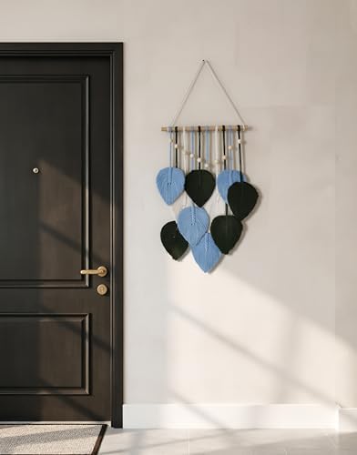 Jditngp DIY Macrame Leaf Wall Hanging Beginners Boho Wall Leaf Tapestry Kit Handmade Woven Tapestry Feather Wall Hanging DIY Macrame Kit for Adults Birthday Gift DIY Craft Kits 11.8inch (Green,Blue) - Image 5