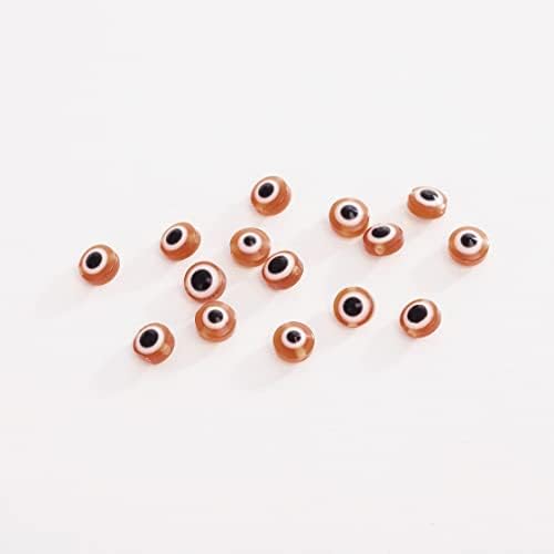 200pcs Flat Round Evil Eye Beads Handmade Resin Lampwork Bead Charms Spacer Beads with Elastic Rope for Bracelets Necklace Jewelry Craft Making (8mm,Coffee) - Image 4