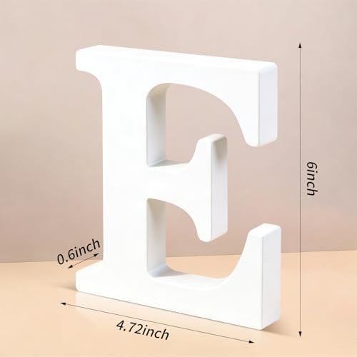 6 Inch White Wood Letters Unfinished Wooden Letters for Wall Decor Decorative Standing Letters Slices Sign Board Decoration for Craft Home Party Projects (E) - Image 2