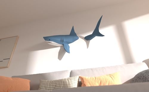 Shark on Wall Paper Sculpture,Left Side,Pre-cut DIY Papercraft Kit,Handmade Wild Animal Figurine,3D Paper Art,Low Poly Wall Decor,All Accessories Included,DIY Teens Gift - Image 7