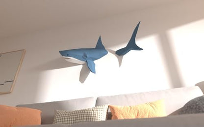 Shark on Wall Paper Sculpture,Left Side,Pre-cut DIY Papercraft Kit,Handmade Wild Animal Figurine,3D Paper Art,Low Poly Wall Decor,All Accessories Included,DIY Teens Gift - Image 7