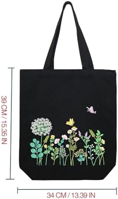 VWV-Whizzing Embroidery Canvas Tote Bag DIY Kit for Beginners, Complete with Pattern, Hoops, Color Threads, Tools & Detailed Instructions for Adults (13X15(in) Black-Bu) - Image 4