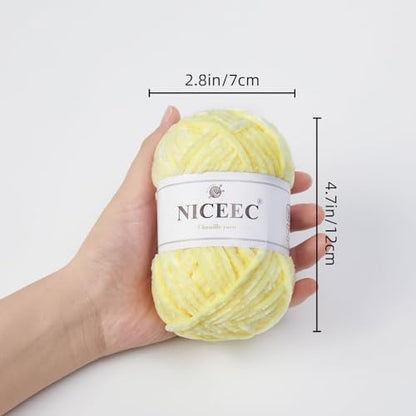 NICEEC 3 Skeins Soft Chenille Yarn 3 x85m (3X 93yds, 3X 50g)_Light Yellow - Image 4