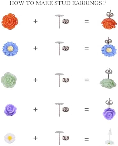 SUNNYCLUE 1 Box DIY 16 Pairs Flower Cabochons Resin Rose Flatbacks Valentine's Day Earrings Making Kit Rose Beads Love Valentine Flower 3D Flat Backs for Jewelry Making Kits Stud Earring Findings - Image 3