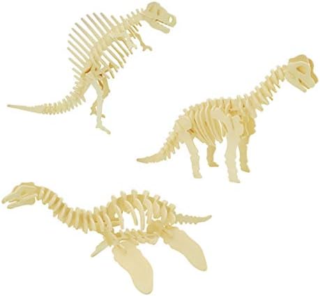 3D Wooden Dinosaur Puzzle, 3 Piece Set Wood Dino Skeleton Model Puzzle by i-CHONY