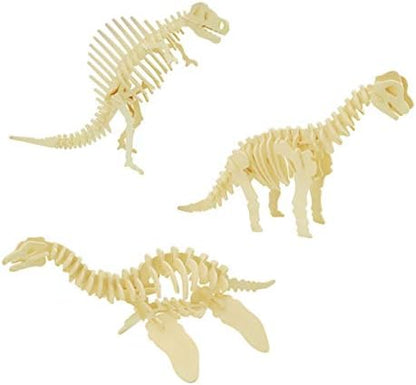 3D Wooden Dinosaur Puzzle, 3 Piece Set Wood Dino Skeleton Model Puzzle by i-CHONY