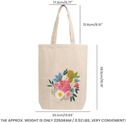 CREAWONDER Canvas Tote Bag Embroidery Kit with Pattern for Beginners, Arts and DIY Embroidery Crafts Kits for Adults, Include Instructions, Embroidery Hoops, Color Threads and Tool - Image 6