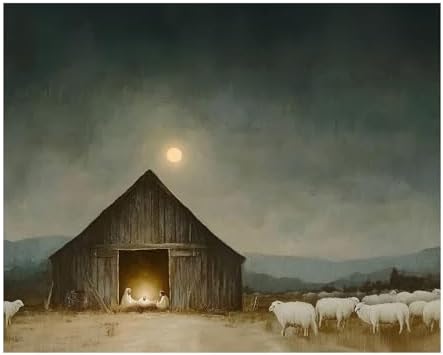 bitCNY Paint by Numbers for Adults, Nativity Scene DIY Acrylic Painting Kit on Canvas, Baby Jesus Manger with Sheep and Moonlight Artwork, Easy Paint by Number Wall Decor, 16x20 Inch by bitCNY