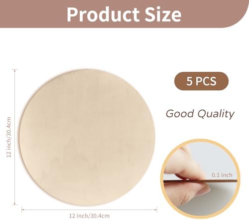 12 Inch Unfinished Wood Circles for Crafts, Wood Rounds Plaques for Cricut Crafts, Wooden Discs for Door Hanger Sign, Painting, Wood Burning, Christmas Home Décor(5Pcs Circle w/o Holes) - Image 2