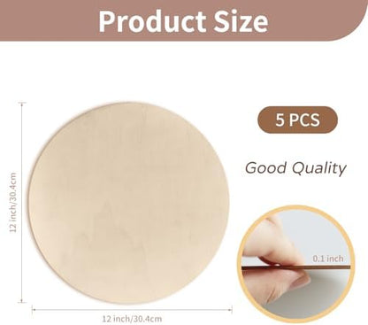 12 Inch Unfinished Wood Circles for Crafts, Wood Rounds Plaques for Cricut Crafts, Wooden Discs for Door Hanger Sign, Painting, Wood Burning, Christmas Home Décor(5Pcs Circle w/o Holes) - Image 2