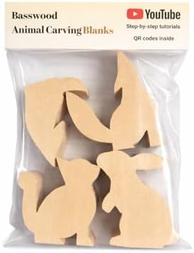 SamanArtworks Wood Carving Kit for Beginners, 4 Pre-Cut Basswood Animal Projects with Step-by-Step YouTube Tutorials, DIY Whittling Craft Kit for Adults & Teens by Unknown