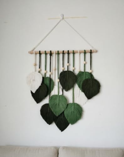 Zqyxiehuo DIY Macrame Leaf Wall Hanging Beginners Boho Wall Leaf Tapestry Kit Handmade Woven Tapestry Feather Wall Hanging DIY Macrame Kit for Adults Birthday Gift 15.8"(Green) - Image 5