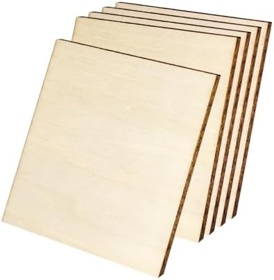 5 Pack 4 Inch Unfinished Wood Pieces for Crafts, Laser Blanks (5, Square) by QIANCAIWANG