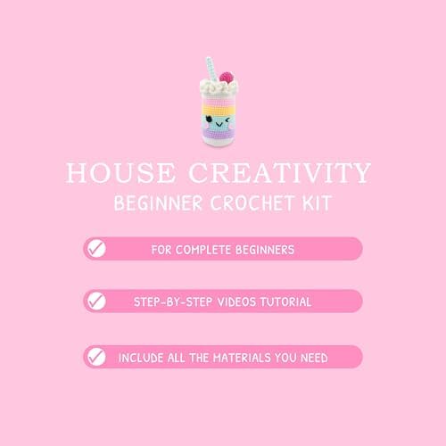 HOUSE CREATIVITY Crochet Kit for Beginners, Make a Cup with Straw, Amigurumi Crochet Kit with Video Tutorial, Complete Set with Yarn, Hook & Stuffing, Cozy Stress Relief Gift for Adults & Kids - Image 4