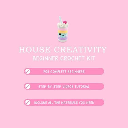HOUSE CREATIVITY Crochet Kit for Beginners, Make a Cup with Straw, Amigurumi Crochet Kit with Video Tutorial, Complete Set with Yarn, Hook & Stuffing, Cozy Stress Relief Gift for Adults & Kids - Image 4
