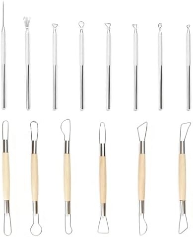 14 PCS Clay Pottery Sculpting Tools Set, Pottery Trimming Tools,Carving Art Polymer Clay Tools,with Needle Detail Tool and Feather Wire Texture for Ceramic Wax Carving by Unknown