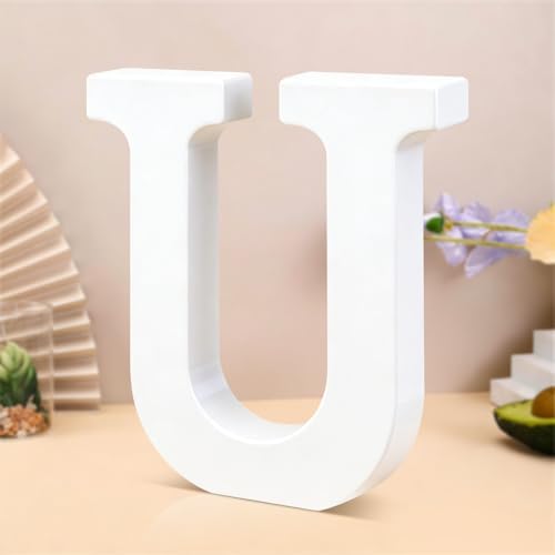 6 Inch White Wood Letters Unfinished Wooden Letters for Wall Decor Decorative Standing Letters Slices Sign Board Decoration for Craft Home Party Projects (U) by Unknown