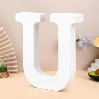 6 Inch White Wood Letters Unfinished Wooden Letters for Wall Decor Decorative Standing Letters Slices Sign Board Decoration for Craft Home Party Projects (U) by Unknown