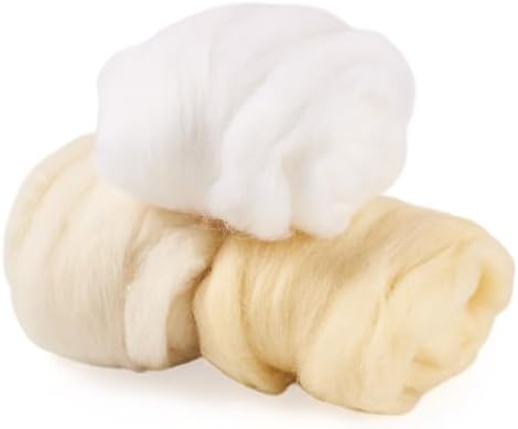 Boutigem 60G 3 Colors White Needle Felting Wool, Soft Chunky White Wool Roving for Needle Felting, Spinning Fibre Wool Roving for Beginners DIY Wool Painting Animal Crafts Supplies Material by BoutigemJewelry