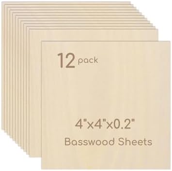 12 Pack Plywood Sheets, 4" x 4"x 0.2" Basswood Sheets by Hosifiy
