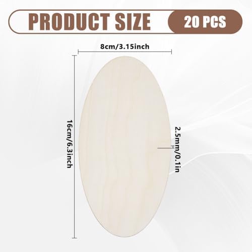 20pcs Wooden Oval Cutout 6.3 x 3.1 Inch Unfinished Wooden Blank Slices Crafts Natural Wood Circles DIY Plank Cutout Craft Supplies for Artist Painting Door Hanger Sign Wedding Decor - Image 2