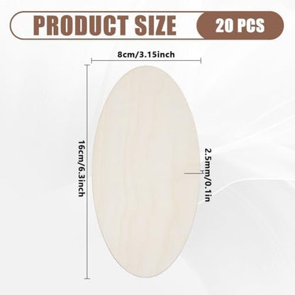 20pcs Wooden Oval Cutout 6.3 x 3.1 Inch Unfinished Wooden Blank Slices Crafts Natural Wood Circles DIY Plank Cutout Craft Supplies for Artist Painting Door Hanger Sign Wedding Decor - Image 2