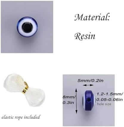200pcs 8mm Evil Eye Beads Royal Blue Resin Lampwork Evil Eye Beads with Elastic Rope for DIY Crafts Making Accessories(Royal Blue) - Image 2