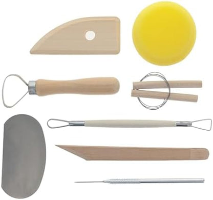 SE Pottery and Clay Carving Tool Set with Wooden Handles- Pottery Kit for Beginners- Clay Sculpting Set of 8 Pcs - 4PT8 - Image 4