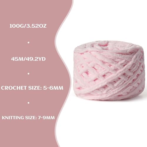 Plush Chenille Chunky Yarn 100g (49.2yd) - Fluffy Velvet Yarn Crochet for Blanket Knitting and Crocheting - Baby Yarns for Crocheting Soft - Amigurumi Yarns (Pink) - Image 3