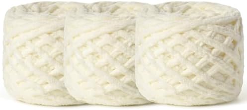 Plush Chenille Chunky Velvet 100g (49.2yd) - Fluffy Crochet Yarn for Blanket Knitting - Soft Baby Yarn - Amigurumi (Milky White) by OMoiut