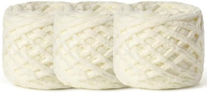 Plush Chenille Chunky Velvet 100g (49.2yd) - Fluffy Crochet Yarn for Blanket Knitting - Soft Baby Yarn - Amigurumi (Milky White) by OMoiut