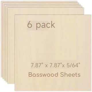 6 Pack Plywood Sheets, 7.87" x 7.87"x 5/64" Basswood Sheets by Hosifiy
