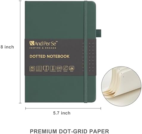 &And Per Se Dotted Journal Kit, A5 Hardcover Dot Grid Journal Notebook Set for Beginners with Journaling Supplies Stencils, Stickers, Washi Tapes & Colored Pens Accessories (Green) - Image 2