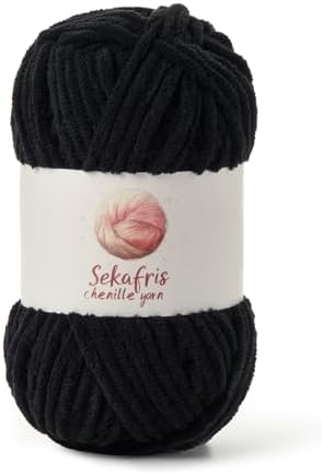 Chenille Blanket Yarn for Crocheting Size 5 Bulky Yarn Black by Sekafris