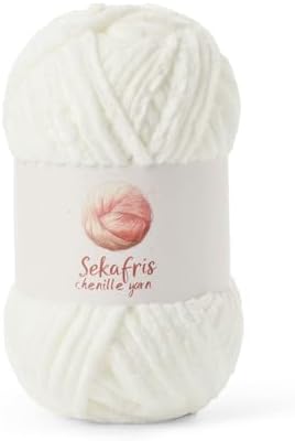 Chenille Blanket Yarn for Crocheting Size 5 Bulky Yarn White by Sekafris
