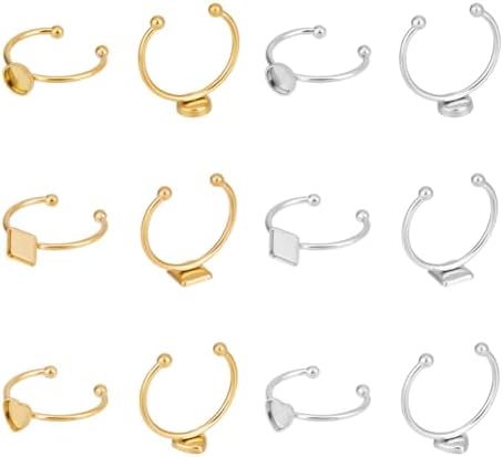 UNICRAFTALE 12Pcs 3 Styles 304 Stainless Steel Blank Dome Finger Rings 2 Colors Round Flat Pad Ring Components Open Cuff Bezel Trays Fit Ring for Jewelry Making Tray 6mm by UNICRAFTALE