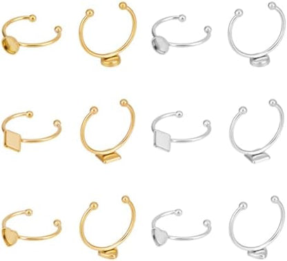 UNICRAFTALE 12Pcs 3 Styles 304 Stainless Steel Blank Dome Finger Rings 2 Colors Round Flat Pad Ring Components Open Cuff Bezel Trays Fit Ring for Jewelry Making Tray 6mm by UNICRAFTALE