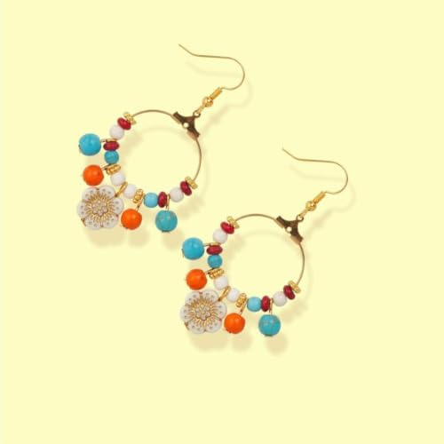 SUNNYCLUE 1 Box DIY 10 Pairs Boho Earring Making Kit Turquoise Charms Baroque Style Tibetan Gold Plating Metal Enlaced Spring Leaves Clear Flower Butterfly Charms for Jewelry Making Kits Women Adults - Image 7