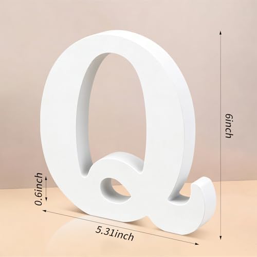 6 Inch White Wood Letters Unfinished Wooden Letters for Wall Decor Decorative Standing Letters Slices Sign Board Decoration for Craft Home Party Projects (Q) - Image 2