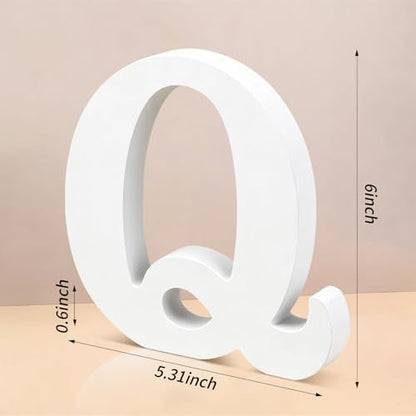 6 Inch White Wood Letters Unfinished Wooden Letters for Wall Decor Decorative Standing Letters Slices Sign Board Decoration for Craft Home Party Projects (Q) - Image 2