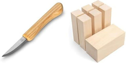 BeaverCraft Sloyd Scandi Grind Whittling Knife C1M Basswood Carving Blocks 7PCS Whittling Wood Kit by BeaverCraft
