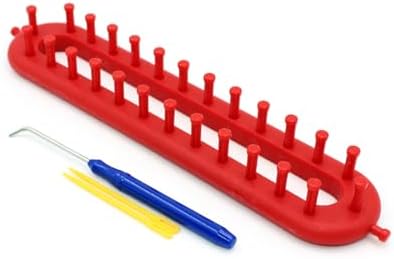 Rectangle Knitting Looms，Plastic Weaving Looms Set，Weaving Loom，Scarf Hats Making Tools，DIY Crocheting Handmade Craft Kit with a Crochet Hook and Needle for Knitting Lovers，26 cm (Red) by Unknown