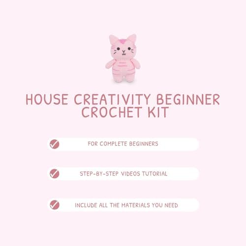 HOUSE CREATIVITY Cat Crochet Kit for Beginners – Make a Variety of Adorable Kittens, Amigurumi Crochet Starter Kit with Yarn, Eyes & Step-by-Step Video Tutorial, DIY Craft for Cat Lovers - Image 5