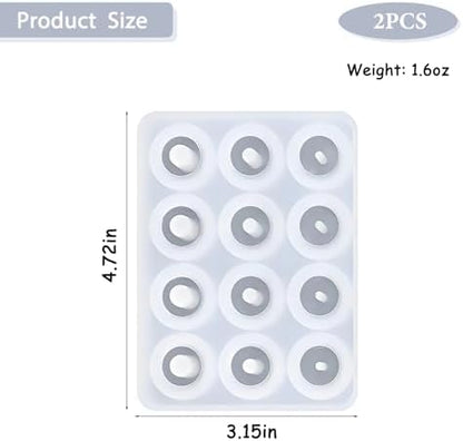 Silicone Resin Jewelry Making Molds, 2 Pack 12-Cavity Oval Bead Design with Hole for DIY Crafts - Image 2