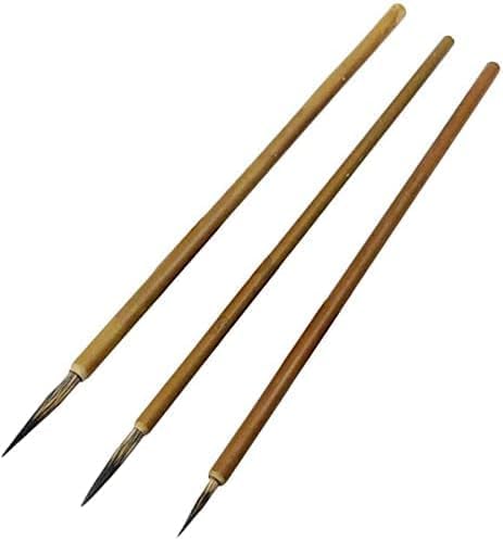 3Pcs Brown Chinese Art Painting Brush Set,Chinese Art Painting Brushes Weasel Hair Hookline Pen Art Drawing Brush Needs Watercolor Supplies S/M/L