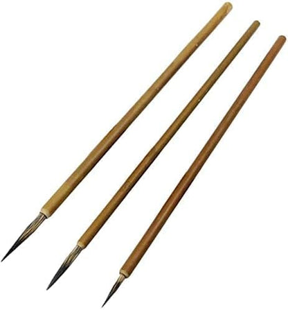 3Pcs Brown Chinese Art Painting Brush Set,Chinese Art Painting Brushes Weasel Hair Hookline Pen Art Drawing Brush Needs Watercolor Supplies S/M/L
